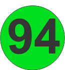 Number Ninety Four (94) Fluorescent Circle or Square Labels